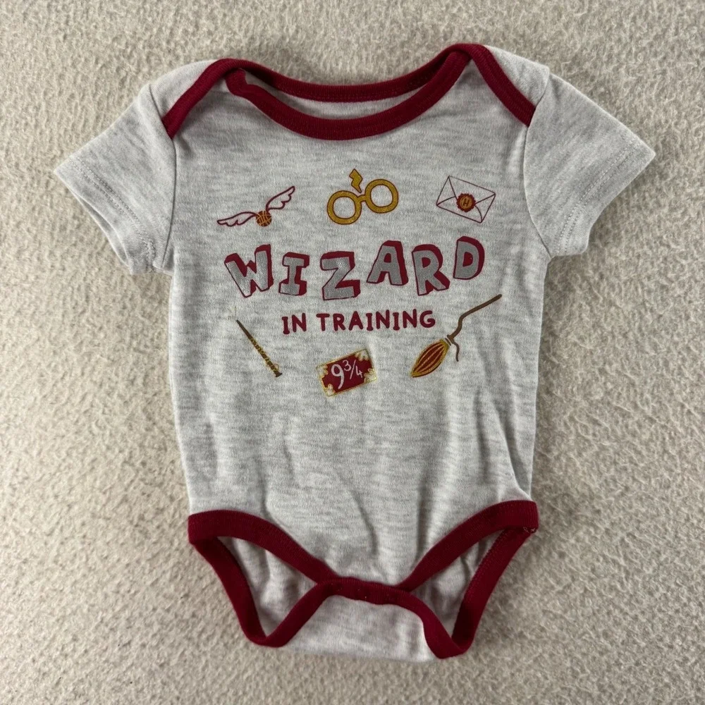 Harry Potter Bodysuit Pants Set Kid 3-6M Grey Burgundy Baby Shower Gift Hogwarts